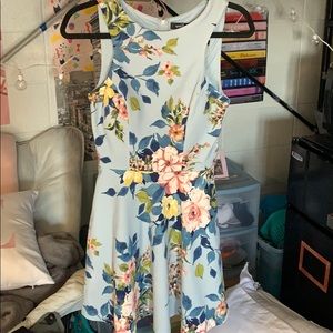 Padded open Back Blue Floral Dress